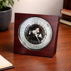 Seiko Vintage World Time Desk Clock Wood Quartz